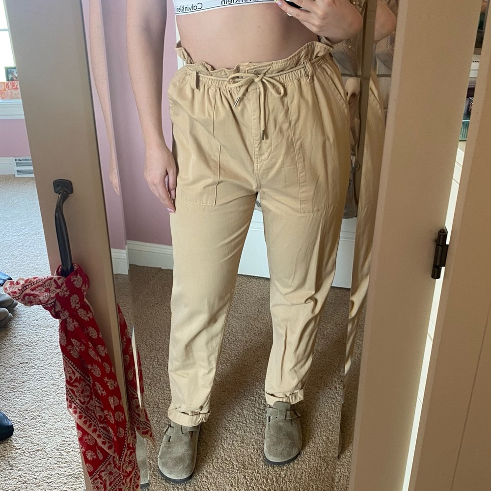 Paper bag waist khaki pants